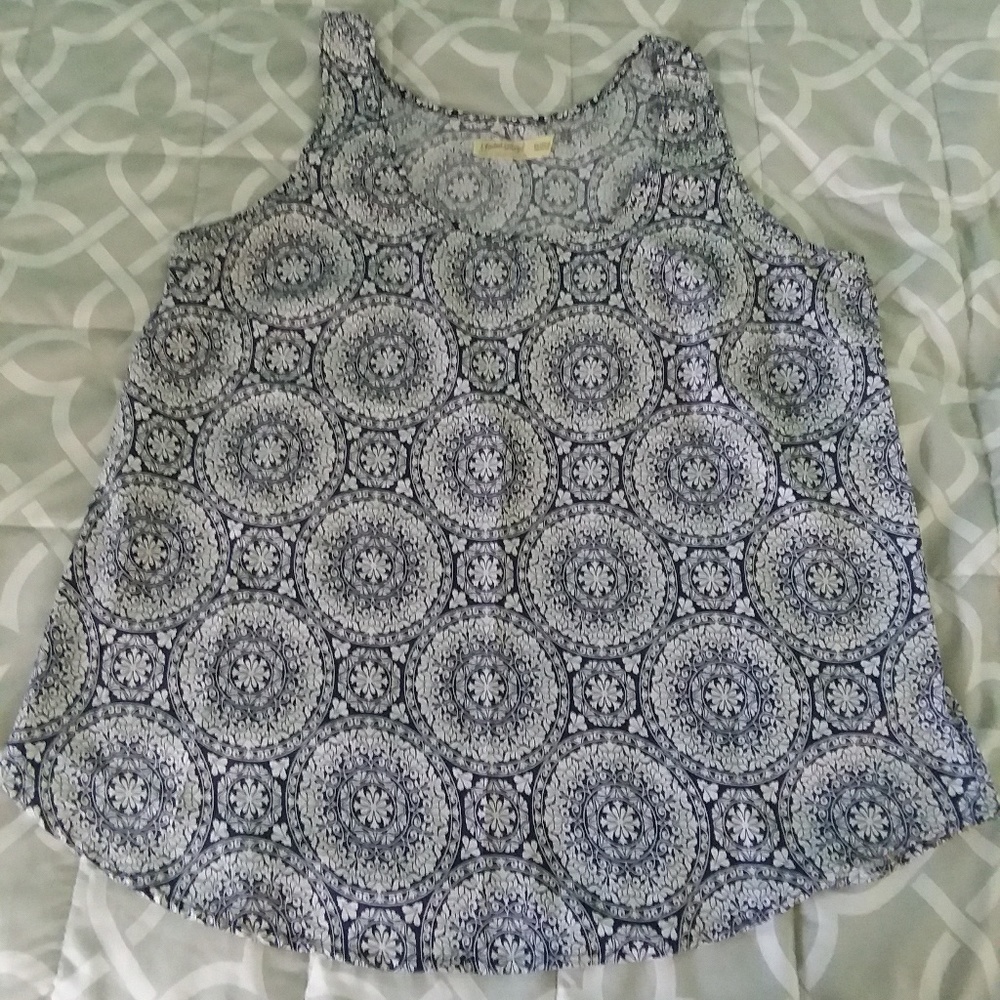 Blue and white tank top with design